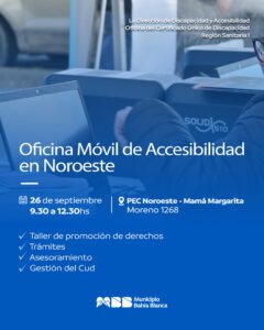 Oficina móvil de Accesibilidad atiende viernes 26 en Noroeste con trámites de CUD y taller de derechos.
