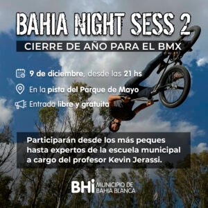 La Escuela BMX municipal "Bahía Night Sees 2" realizará su cierre de fin de año este sábado 9 desde las 21 en la pista del parque de Mayo