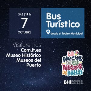La Dirección de Turismo organiza visitas guiadas durante La Noche de los Museos con dos opciones: Bus Turístico (salida 19:00 desde Teatro Municipal) y Vamos en Bici (20:00