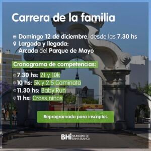 La Carrera de la Familia se realizará este domingo a las 7:30 en el parque de Mayo con modalidades de 21K