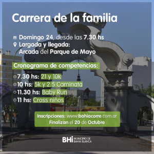 Vence el miércoles el plazo de inscripción para la Carrera de la Familia que se disputará el domingo 24 en el parque de Mayo. Categorías: 21K