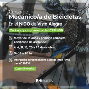 NIDO Villa Vista Alegre ofrece un curso de mecánico de bicicleta en octubre (días 4
