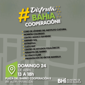 Comienza el ciclo Disfrutá Bahía en los barrios con la primera edición en Cooperación 2. Habrá espectáculos del Coro de Jóvenes del Instituto Cultural