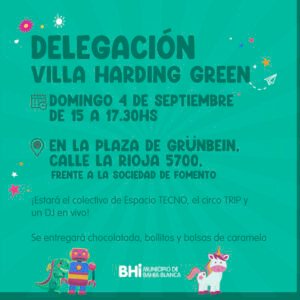 La delegación Villa Harding Green invita al último festejo por el Día de la Niñez este domingo 4 de mayo de 15 a 17:30 hs en la plaza La Rioja 5700