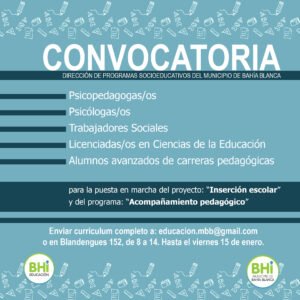 La municipalidad convoca a profesionales y estudiantes avanzados en psicopedagogía