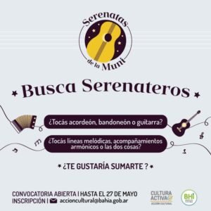Vence mañana el plazo para inscribirse en la convocatoria de las Serenatas de la Muni. Se buscan completar 2 vacantes con músicos instrumentistas (acordeón