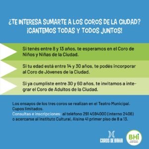 La Municipalidad invita a participar en tres Coros municipales según edad: niños (8-13 años)