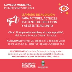 La Comedia Municipal abre convocatoria a audiciones para formar el elenco de la obra teatral del primer semestre.