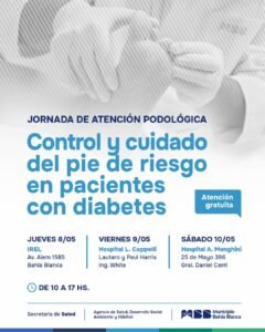 Jornadas de control podológico gratuito para pacientes diabéticos en dos hospitales municipales.
