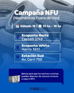 Campaña de acopio de neumáticos fuera de uso en tres ecopuntos este sábado de 10 a 16 horas.