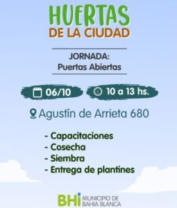 El programa Huertas de la Ciudad invita a una jornada comunitaria de puertas abiertas el viernes 6 de octubre para capacitar sobre siembra y cosecha