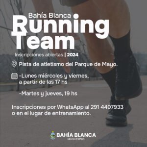 Abrieron inscripciones para Bahía Blanca Running Team. Entrenamientos gratuitos de lunes a viernes en el Parque de Mayo.