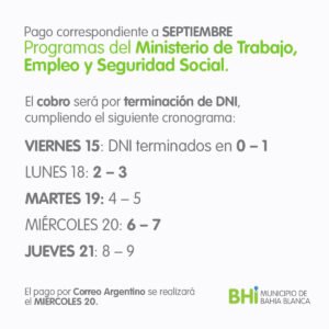 Se informa el calendario de pago de los programas del Ministerio de Trabajo según terminación de DNI