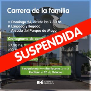 El municipio devuelve las inscripciones de la Carrera de la Familia en el Museo del Deporte (Drago 45) mañana y viernes de 9 a 12. Los vecinos pueden recuperar su dinero o dejar abonada la inscripción para cuando se reprograme el evento.