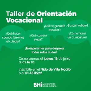 Se desarrollará un taller de orientación vocacional en el Espacio Nido de Villa Nocito para jóvenes interesados en descubrir su vocación