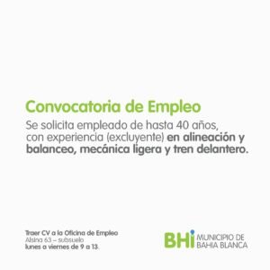 La Dirección de Empleo busca empleado de hasta 40 años con experiencia excluyente en alineación