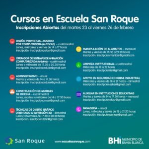 La Escuela Municipal de Capacitación Laboral San Roque mantiene abiertas las inscripciones para cursos gratuitos de 2025 dirigidos a mayores de 16 años. Ofrecen formación en AUTOCAD