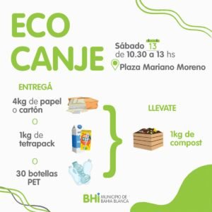 Nueva jornada de Ecocanje en Plaza Mariano Moreno el sábado de 10:30 a 13 hs. Los ciudadanos pueden canjear botellas pet