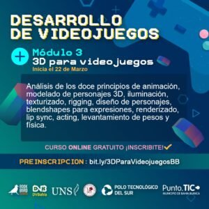 El Municipio de Bahía Blanca abre inscripciones para el curso gratuito '3D para Videojuegos' que comienza el lunes 22 de marzo. No requiere conocimientos previos y se dicta a través de una alianza entre PuntoTIC
