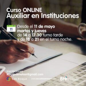 La Escuela Municipal San Roque ofrece un curso de auxiliar en instituciones en modalidad virtual