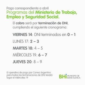 A partir del viernes 14 de abril comienza el pago de los programas del Ministerio de Trabajo