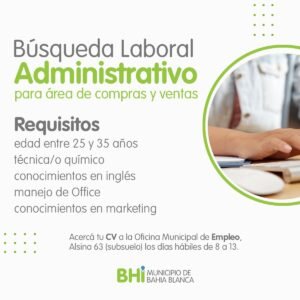 Se abre convocatoria de la Dirección de Empleo para técnico/a químico en el área de Compras y Ventas de una empresa local. Requisitos: edad 25-35 años