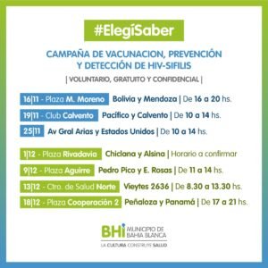 La Secretaría de Salud organiza jornadas de vacunación y detección de HIV y sífilis desde el 16 de noviembre en diferentes puntos de la ciudad. Testeos