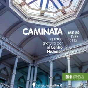 Se realizará una caminata guiada gratuita por el Centro Histórico de Bahía Blanca este miércoles a las 10:00. Los participantes recorrerán la Plaza Rivadavia y aprenderán sobre los monumentos y patrimonio del casco histórico. Inscripción previa en formulario online