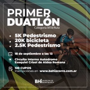 La Subsecretaría de Deportes invita a participar del Duatlón en el Autódromo Ezequiel Crisol el domingo 18 a las 13 hs. Competencia de 5K a pie