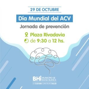 Bahía Blanca realiza una jornada de prevención de accidente cerebrovascular (ACV) en plaza Rivadavia el 29 de octubre de 9:30 a 12 horas