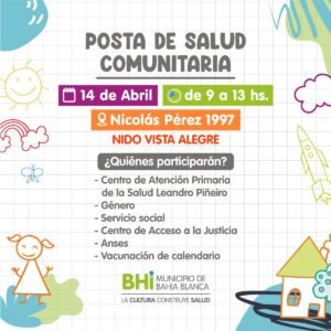 Se realizará una jornada de salud comunitaria gratuita en el Espacio NIDO de Vista Alegre (Nicolás Pirez 1997) el viernes de 9 a 13 horas