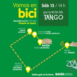 Se realizará un paseo en bicicleta por la Ruta del Tango el sábado 13 de marzo a las 14:00