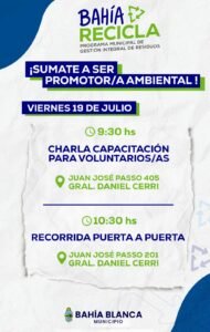 Capacitación para voluntarios promotores ambientales del programa Bahía Recicla