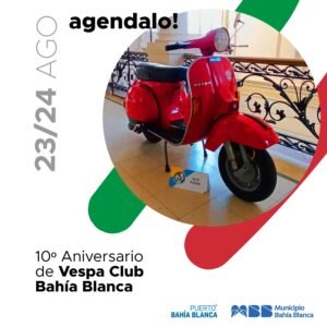 El Vespa Club de Bahía Blanca festeja su décimo aniversario con exhibiciones de motos clásicas y modernas.