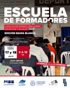 Capacitación gratuita para líderes deportivos y sociales los 17-18 en Dow Center con metodología River Plate.