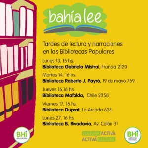 Continúa el ciclo 'Tardes de lectura y narraciones' en la Biblioteca Bernardino Rivadavia (Colón 31) el lunes 27 a las 16 hs