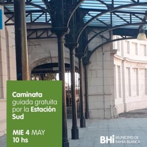 Se realizará una caminata guiada y gratuita por la Estación Sud (Monumento Histórico Nacional de 1884) para conocer su historia e importancia. Encuentro en Confitería de la Estación