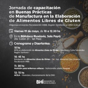 Jornada gratuita de capacitación sobre elaboración de alimentos libres de gluten con temas de buenas prácticas
