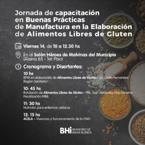Se realizará una jornada de capacitación abierta sobre elaboración de alimentos libres de gluten