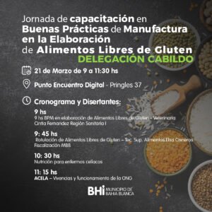 Se realizará una capacitación gratuita sobre elaboración de alimentos libres de gluten en Cabildo