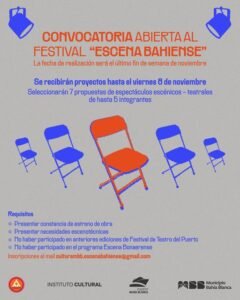 Instituto Cultural abre convocatoria para Festival Escena Bahiense en noviembre. Plazo: 8 de noviembre.