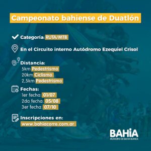 Comienza el Campeonato de Duatlón en el Autódromo Ezequiel Crisol con tres fechas programadas. Competencia de categoría RUTA/MTB con distancias de 5 km a pie