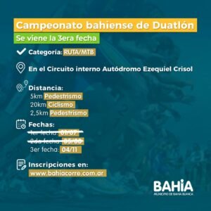 Se realizará el 4 de noviembre la tercera y última fecha del primer campeonato bahiense de Duatlón en el circuito interno del autódromo Ezequiel Crisol
