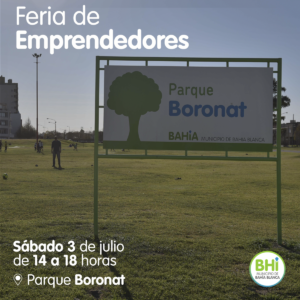 Se realizará este sábado 3 de julio una feria de emprendedores en el Parque Boronat de 14 a 18 hs. Habrá puestos de comerciantes locales y se solicita usar tapaboca y respetar distanciamiento.