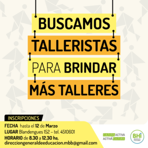 El Instituto Cultural y la Dirección General de Educación convocan a personas mayores de 18 años para dictar talleres de arte