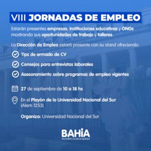 La Dirección de Empleo organiza las VIII Jornadas de Empleo el miércoles 27 de marzo de 10 a 18 en el playón de Alem 1253