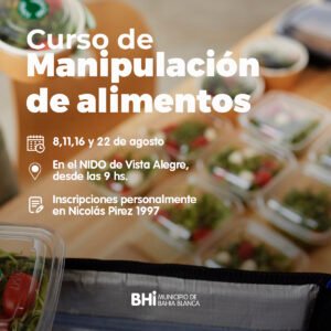Se dictará un curso gratuito de manipulación de alimentos en el espacio NIDO de Vista Alegre los días lunes