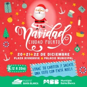 Navidad Puerto ofrece encuentro con Papa Noel y entretenimientos familiares en el Palacio Municipal y plaza Rivadavia hasta el domingo.