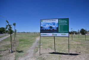 Se realizó la plantación de 250 ejemplares arbóreos en el nuevo Parque César Milstein con participación de la ONG Forestar Bahía y Viterra. Se instaló sistema de riego por goteo y se prevé colocar luminarias y mobiliario urbano.