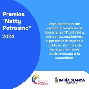 Convocatoria abierta hasta el 10 de marzo para postular al Premio Natty Petrosino. Reconocimiento a labor social solidaria.